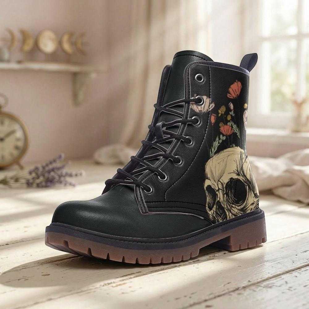 Floral Skull Combat Boots