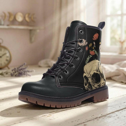 Floral Skull Combat Boots, Occult Rose Footwear, Gothic Witchy Alternative Style