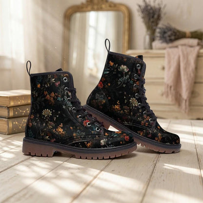 Forest Witch Boots, Goblincore Boots, Wildflowers Boots, Vegan Combat Boots, Witchcore, Naturecore Flowers Boots, Cottagecore Boots