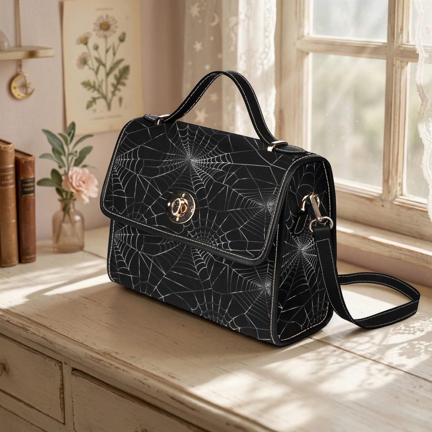 Spiderweb Handbag, Gothic Crossbody Purse with Web Pattern, Spooky Halloween Accessory