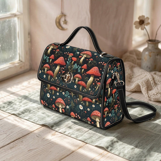 Mushroom Print Satchel, Woodland Forestcore Handbag, Cottage Nature Statement Purse