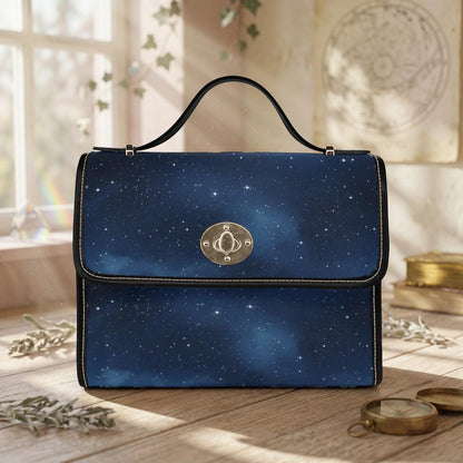 Starry Sky Satchel, Celestial Galaxy Print Purse, Dark Blue Space Handbag with Stars