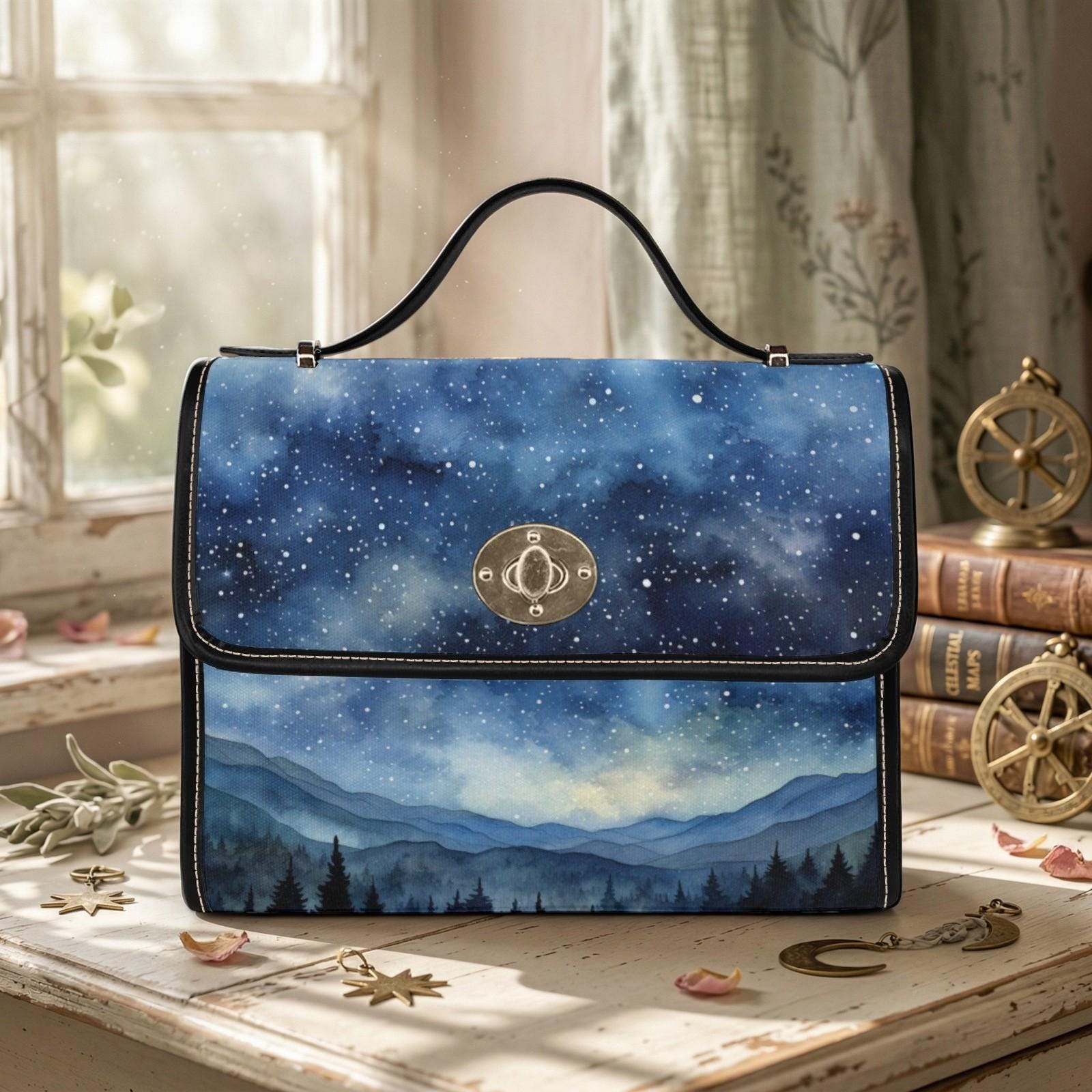 Starry Forest Purse, Celestial Landscape Satchel for Witches, Night Sky Handbag