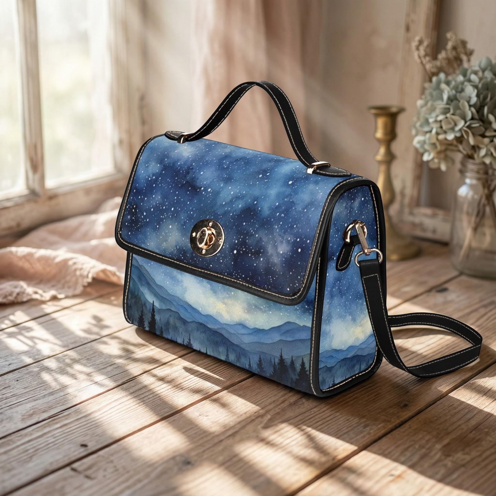 Starry Forest Purse, Celestial Landscape Satchel for Witches, Night Sky Handbag
