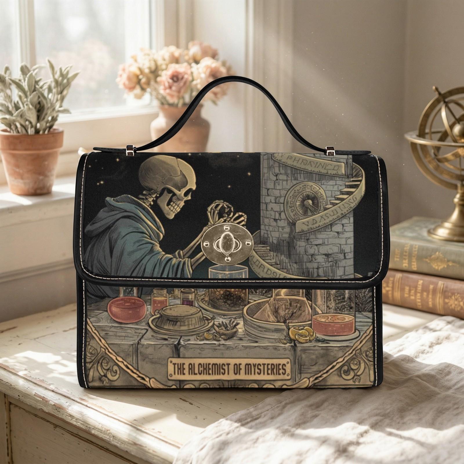 Dark Academia Alchemist Satchel, Gothic Skeleton Bag, Occult Vintage Apothcary Handbag