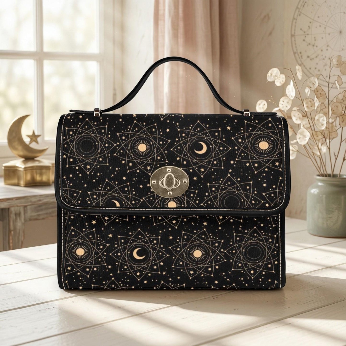 Astrology Moon Sun Satchel, Celestial Witchy Bag, Occult Star Purse