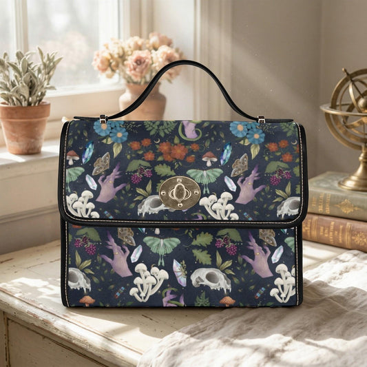 Mystical Forest Satchel Bag, Witchy Mushroom Handbag, Gothic Moth Purse, Cottagecore Enchanted Bag