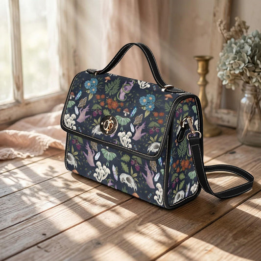 Mystical Forest Satchel Bag, Witchy Mushroom Handbag, Gothic Moth Purse, Cottagecore Enchanted Bag