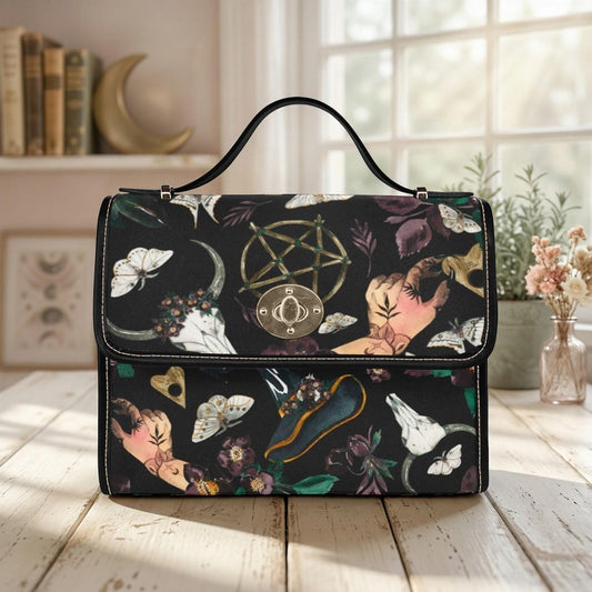 Witchy Occult Satchel Bag, Gothic Moth Handbag, Pentagram Skull Purse, Dark Charm Everyday Bag