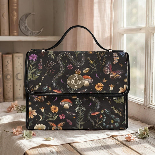 Snake Satchel Purse, Witchy Butterfly Handbag, Mushroom Floral Top Handle Bag