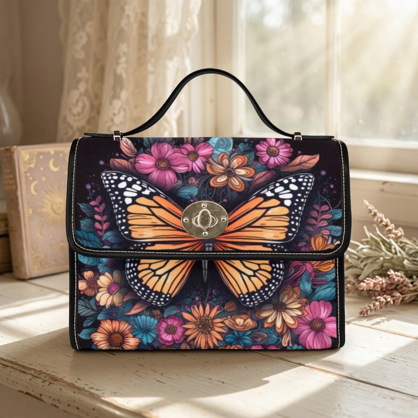 Monarch Butterfly Floral Bag, Whimsical Garden Purse, Fairycore Crossbody, Spring Nature Handbag
