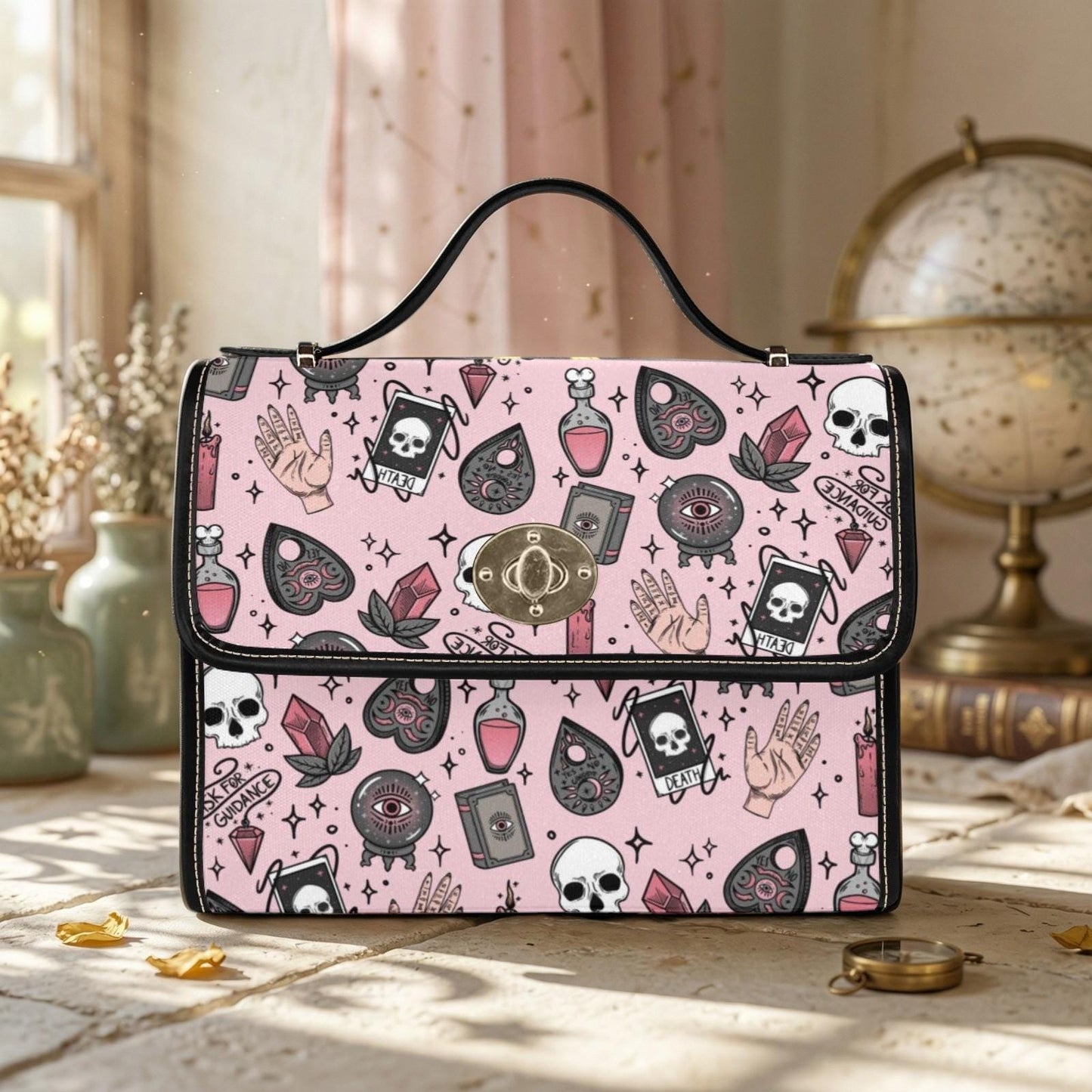 Pink witch purse, spooky pastel handbag, structured kawaii satchel, pink occult crossbody bag, witchcore goth girl purse, cute aesthetic bag