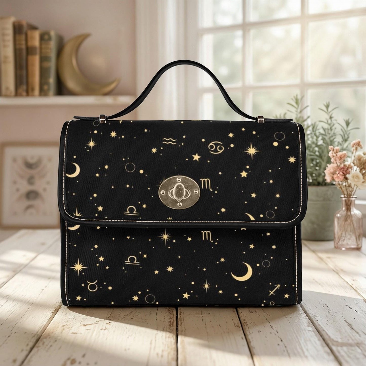 Zodiac Constellation Purse – Gold Astrology Symbols & Stars Pattern