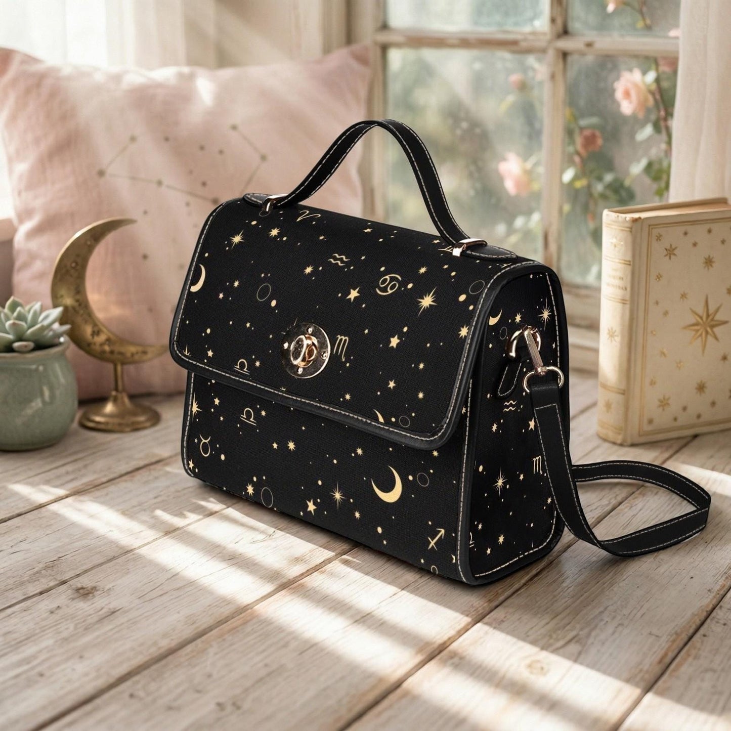 Zodiac Constellation Purse – Gold Astrology Symbols & Stars Pattern