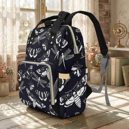 Diaper Bag Backpack, Insect Print Baby Travel Bag, Moth Dragonfly Mom Backpack