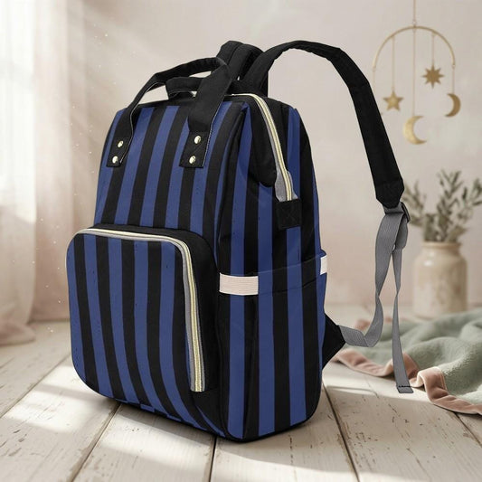 Gothic Striped Backpack, Dark Academia Diaper Bag, Edgy Blue Black Emo Organizer