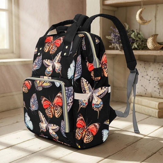 Vintage Butterfly Backpack, Fairycore Diaper Bag, Botanical Organizer, Boho Festival Bag, Whimsical Mom Gear