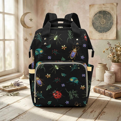 Diaper Bag Backpack with Bug Print, Mom Travel Backpack, Nursery Organizer