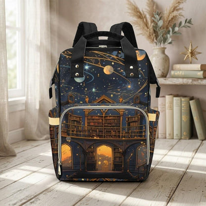 Celestial Library Backpack, Dark Academia Book Print Diaper Bag, Gothic Scholar Organizer