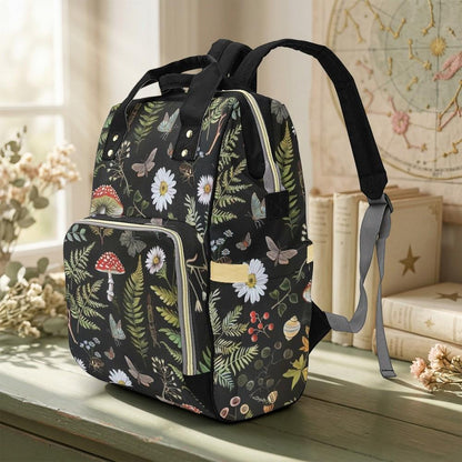 Woodland Diaper Bag Backpack, Mushroom Forest Baby Travel Pack, Botanical Nursery Organizer