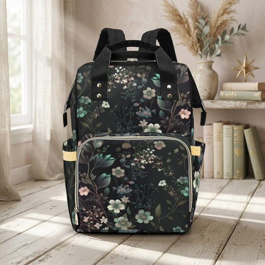 Dark Floral Backpack, Botanical Laptop Backpack, Nature Print Bag