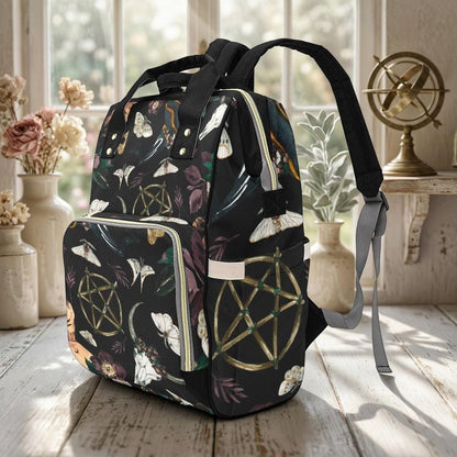 Witchy Diaper Bag Backpack, Moth Print Baby Bag, Mystic Nursery Organizer