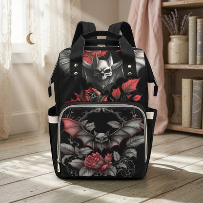 Bat Diaper Bag Backpack, Dark Rose Mom Bag, Nursery Travel Organizer