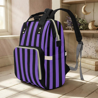 Purple Stripe Diaper Bag Backpack, Goth Mom Backpack, Baby Travel Bag
