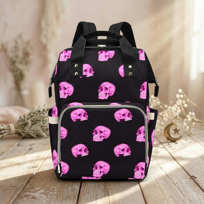 Neon Mushroom Print Diaper Backpack, Celestial Witchy Mom Bag, Spooky Travel Baby Bag