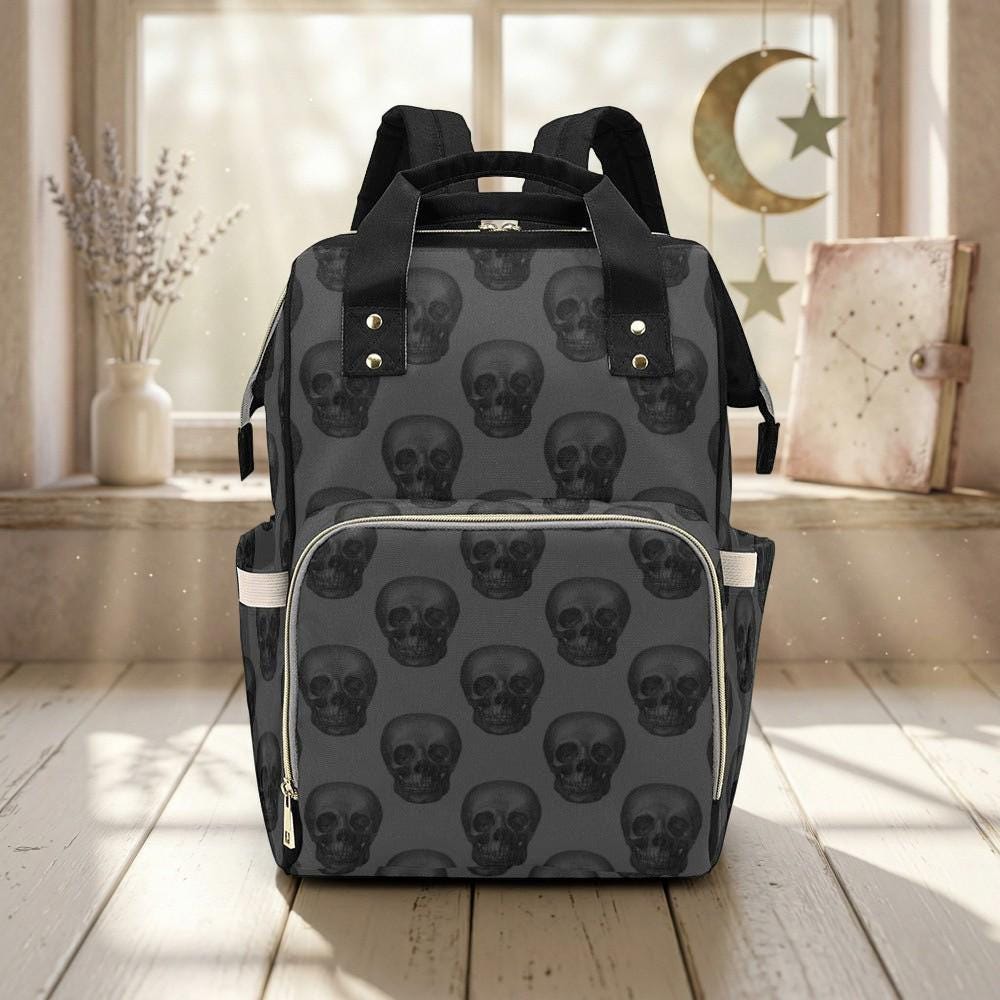 Skull Diaper Backpack, Gothic Baby Bag, Mom Travel Backpack