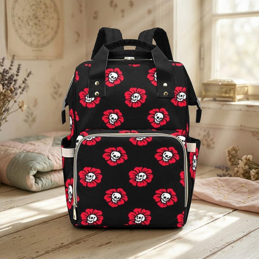 Skull Flower Backpack, Gothic Floral Bag, Witchy Gift for Her, Festival and Everyday Use