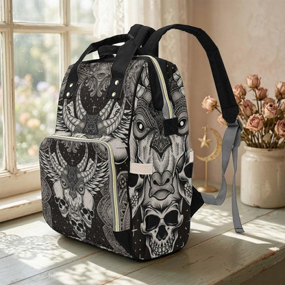 Gothic Diaper Bag Backpack, Ram Skull Mom Backpack, Baby Travel Bag