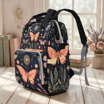 Moth Butterfly Diaper Backpack, Celestial Botanical Baby Bag, Vintage Nature Print, Cottagecore Baby Bag