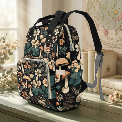Mushroom Diaper Bag Backpack, Floral Baby Travel Bag, Cottagecore Mom Backpack Gift