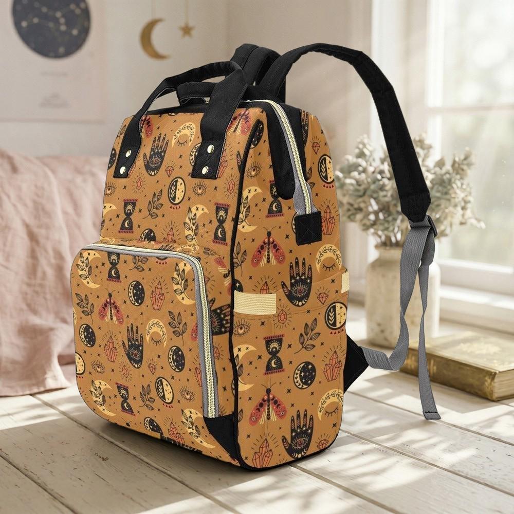 Celestial Diaper Bag Backpack, Boho Mom Travel Bag, Moon Phase Nursery Organizer