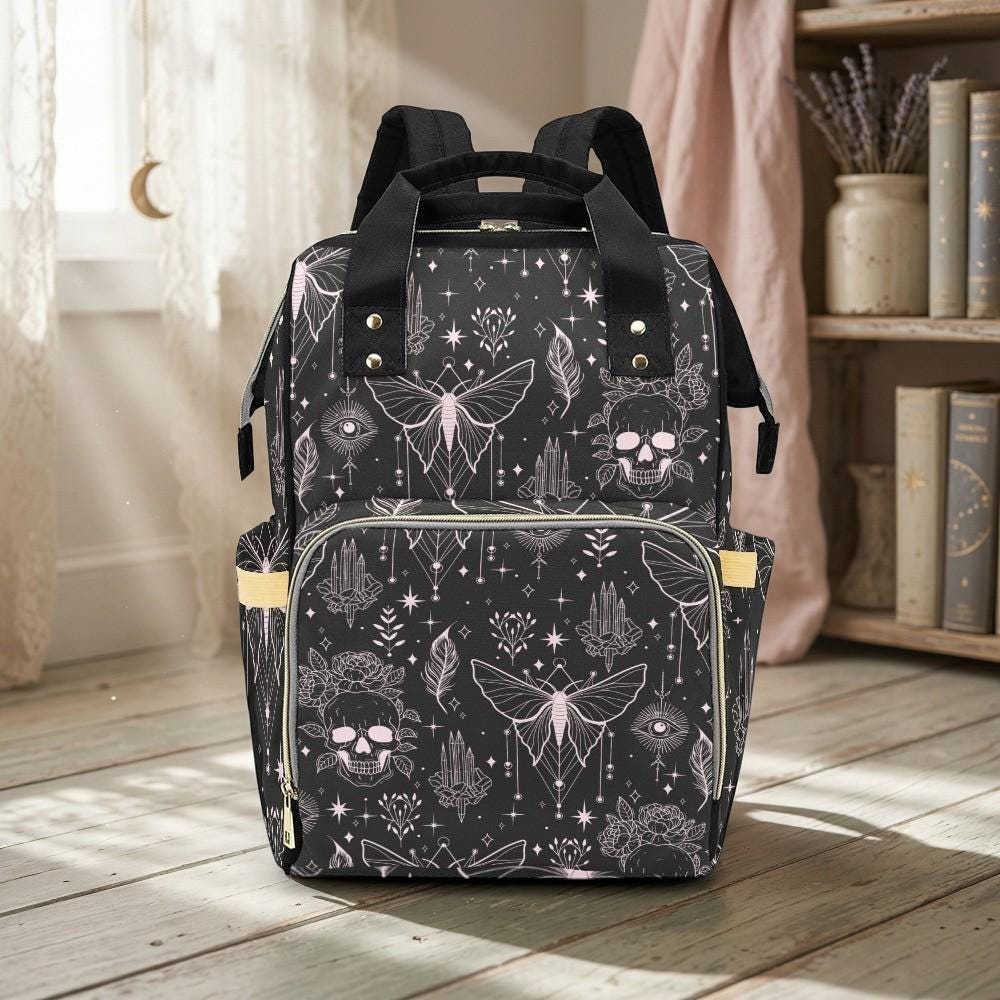 Witchy Diaper Bag Backpack, Celestial Baby Travel Bag, Gothic Mom Backpack