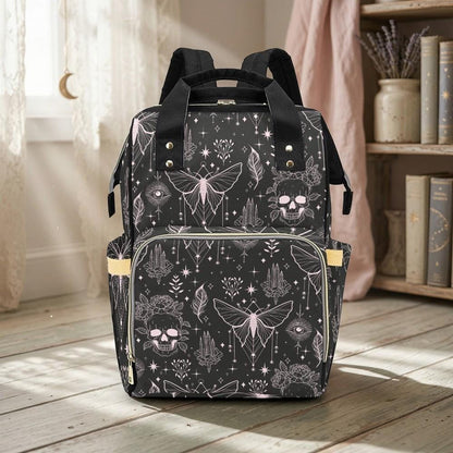 Witchy Diaper Bag Backpack, Celestial Baby Travel Bag, Gothic Mom Backpack