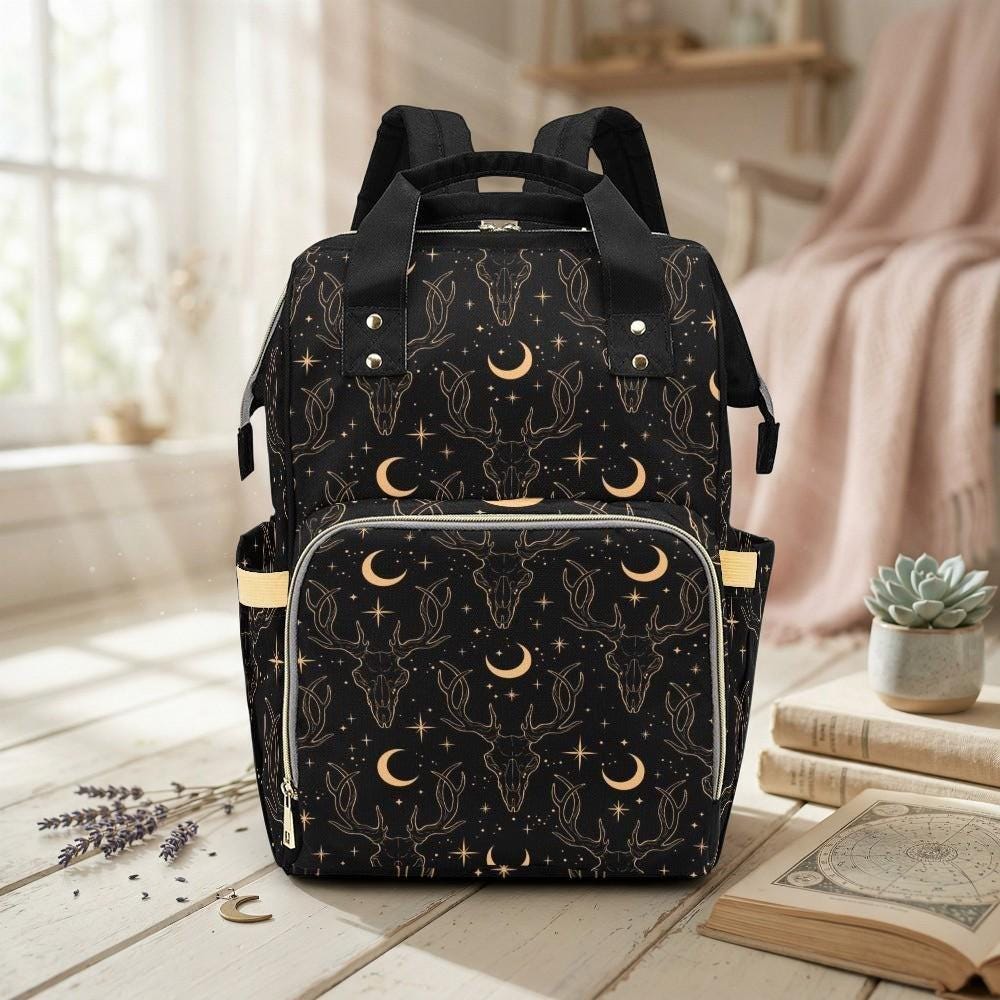 Diaper Bag Backpack, Celestial Deer Print Mom Backpack, Baby Travel Organizer