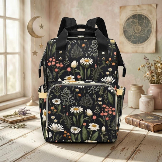 Floral diaper backpack, cottagecore daisy print, mom garden bag, whimsical baby bag, boho nursery essentials