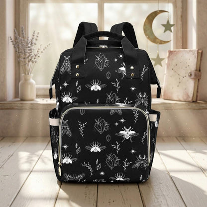 Goth Diaper Bag Backpack, Insect Print Mom Bag, Crystal Nursery Organizer