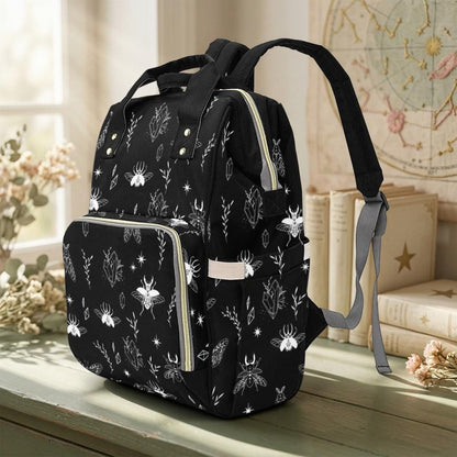 Goth Diaper Bag Backpack, Insect Print Mom Bag, Crystal Nursery Organizer