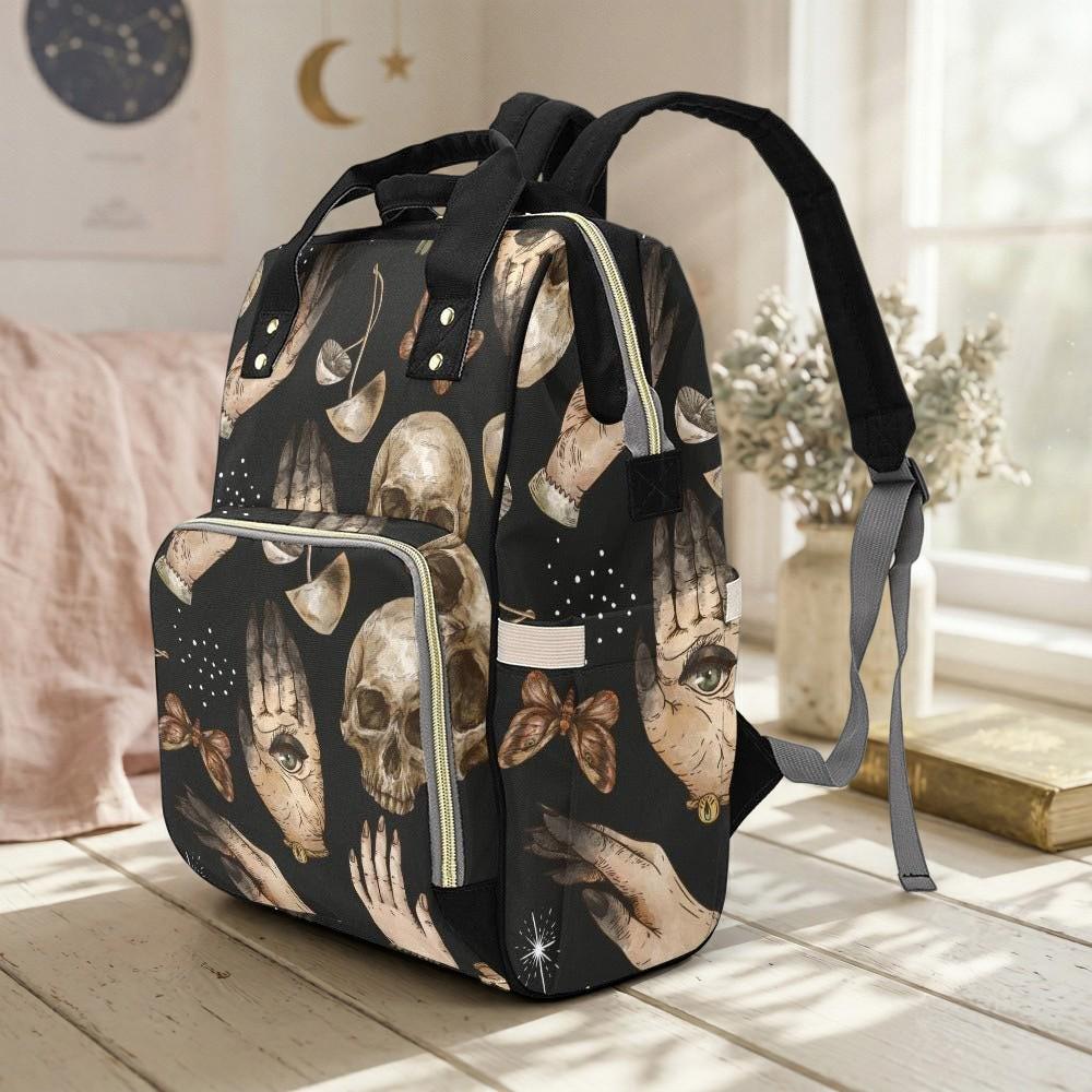 Occult Diaper Bag Backpack, Skull Moth Baby Bag, Mystic Mom Travel Pack
