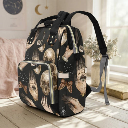 Occult Diaper Bag Backpack, Skull Moth Baby Bag, Mystic Mom Travel Pack