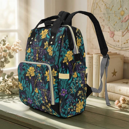 Dark floral print backpack, witchy botanical bag, cottagecore school tote, romantic floral backpack, occult floral bag, enchanted floral bag