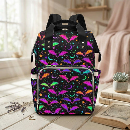 Halloween Diaper Bag Backpack, Neon Bat Baby Bag, Spooky Mom Travel Backpack