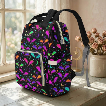 Halloween Diaper Bag Backpack, Neon Bat Baby Bag, Spooky Mom Travel Backpack