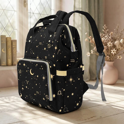 Celestial Diaper Backpack, Zodiac Baby Travel Bag, Moon Star Mom Backpack