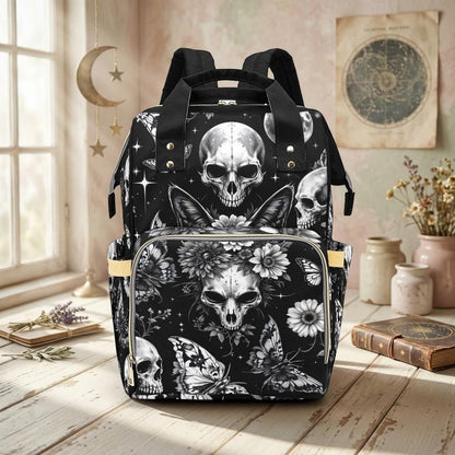 Skull Butterfly Backpack Black Gothic School Bag Halloween Gift for Teens and Adults