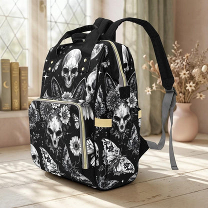 Skull Butterfly Backpack Black Gothic School Bag Halloween Gift for Teens and Adults