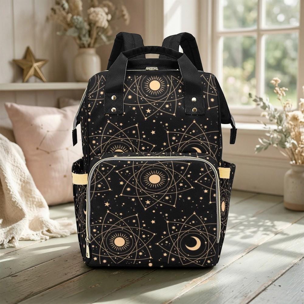 Celestial Diaper Bag Backpack, Sun Moon Baby Travel Bag, Mom Backpack Organizer
